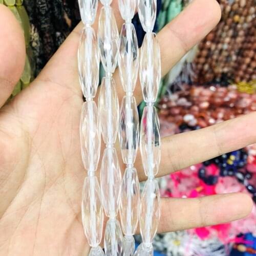 Wholesale 2strings Natural Clear Quartz Faceted Rice Beads, Approx 10x30mm Faceted Olive Gem Stone Beads 15.5"/strand