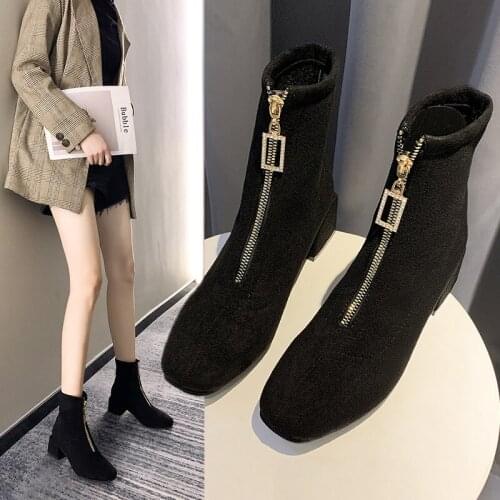 Autumn and Winter Ladies Ankle Boots Fashion High-heel Wedges Suede Boots Autumn Ladies Casual Black Boots Womens Boots Shoes