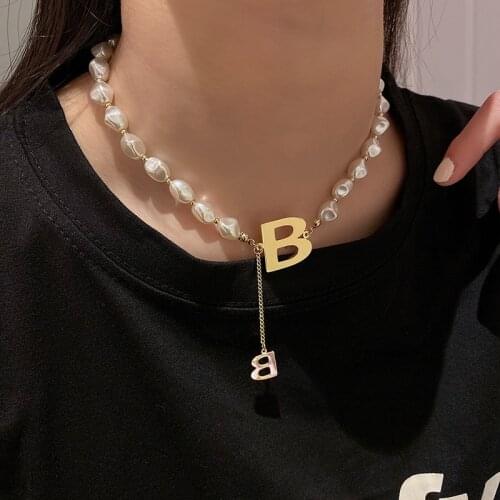 Gold Punk Collar Letter B Pendant Chokers For Women Irregular Pearl Jewelry Party Gift Statement Choker Thick Chain Necklace