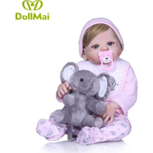 DOLLMAI 23" Full Silicone Reborn Girl Baby Doll Toys Lifelike Newborn bathe playmate play house simulation accompany dolls
