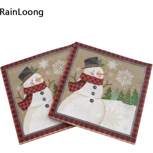 [RainLoong] Print Merry Christmas Snowman Paper Napkins Tissue Serviettes For Christmas Party Decoration 33*33cm 1 pack