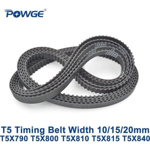 POWGE T5 Synchronous timing belt C=790/800/810/815/840 Width 10/15/20mm Teeth 158 160 162 163 168 Rubber T5X800 T5X810 T5X840