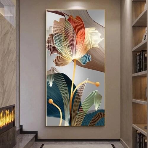 Nordic Abstract Flower Canvas Painting Luxury Gold Lines Modern Posters and Prints Wall Art Picture for Gallery Home Decor