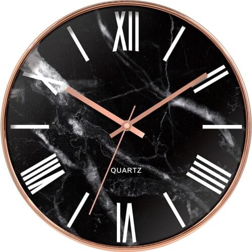 Nordic light luxury living room wall clock marble mute golden wall clock Roman numerals creative rose gold clock 30X30 CM