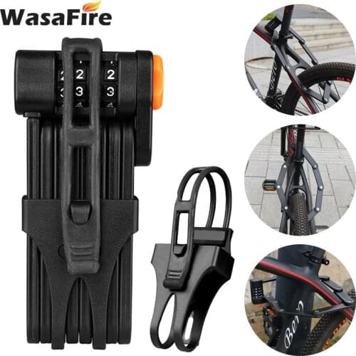 Foldable Bike Lock Heavy Duty Alloy Steel Portable Bicycle 4-Digit Passwords Lock Motorcycles Road Mountain Bike Anti-Theft Lock