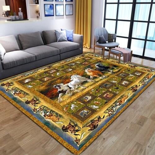 Modern Large 3D Living Room bedroom Carpet ten thousand steeds gallop print Soft Sponge Bath area rug For Kitchen Floor Door mat
