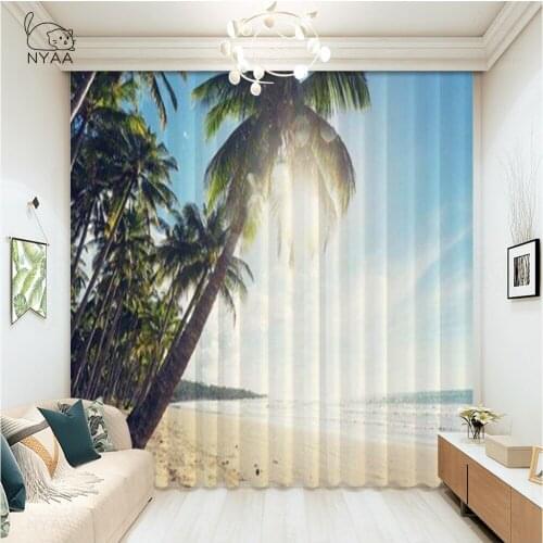 Tropical Island With Palms Photo Curtains Interior For Home Decor Roman Curtain Pastoral Curtains For Elegant Room Micro Shading