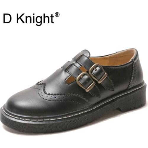 Japanese Round Toe Women Girls School Student Lolita Black Cosplay Shoes Rubber Sole Buckle Straps Oxfrod Brogue Shoes For Woman