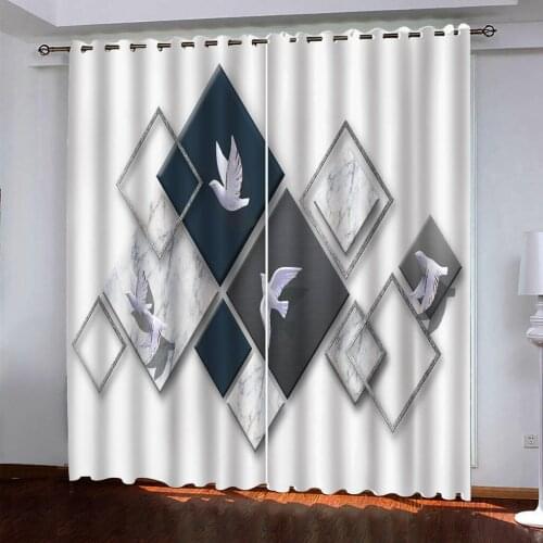 3D Curtain Printing Blockout Polyester blue geometry curtains 3D Curtains For Living room