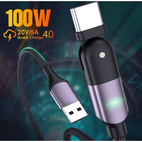 5A USB Type-C To Type C PD Fast Charging Cable 180 Degree Rotating Elbow Android Phone Charge Data Cord For Xiaomi Huawei Redmi