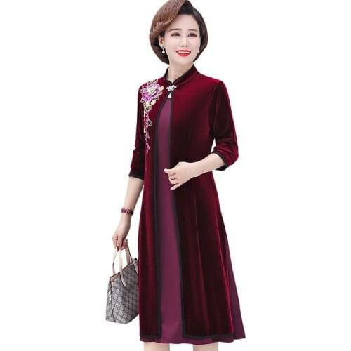 Middle-aged Mother Autumn and Winter Womens Bress Womens Clothing Vestidos Two-piece Suit Western Style Jacket Feast dress A34