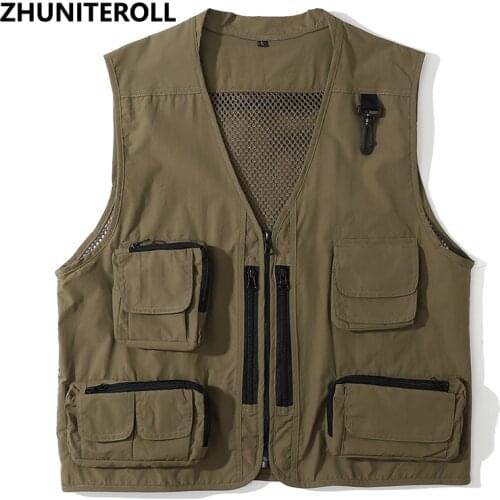 Multi Pockets Zipper Tactical Men Vests Biker Mesh Vest Tanks Tops Teachwear Hipster Hip Hop Mens Jackets Fashion Streetwear