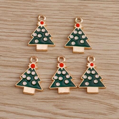 10pcs 13*19mm Enamel Christmas Pine Tree Charms Pendants for Necklaces Earrings Bracelets DIY Jewelry Making Handmade Crafts