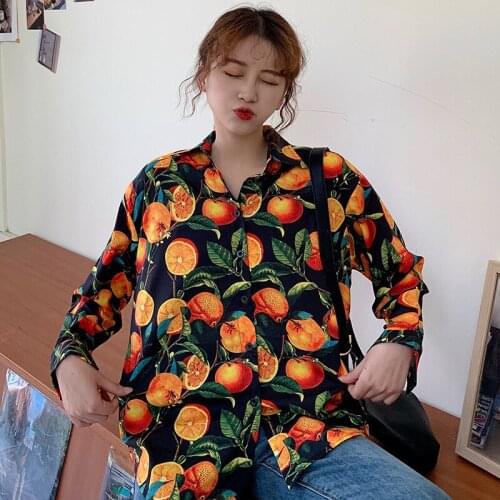 2020 Spring Autumn New Women Long Sleeve Orange Printed Loose Blouse Shirts Casual Office Shirts Blusas