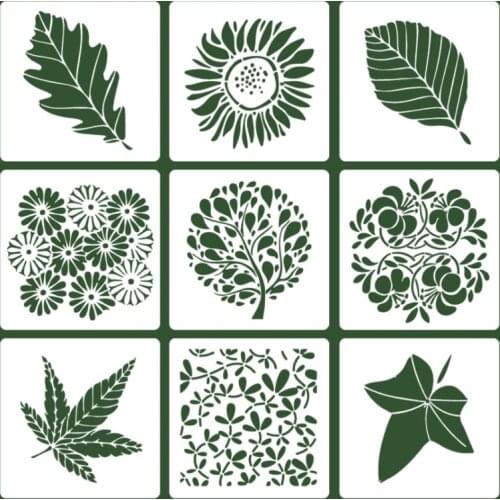 9pc Leaf Flower Stencils For Painting Wall Scrapbooking Photo Album Embossing Bullet Journal Stencils Graffiti Drawing Template