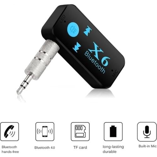 Car Bluetooth X6 Universal Bluetooth Receiver V4.1 Support TF Card Call Music Player Phone Car AUX In/Output MP3 Music Player