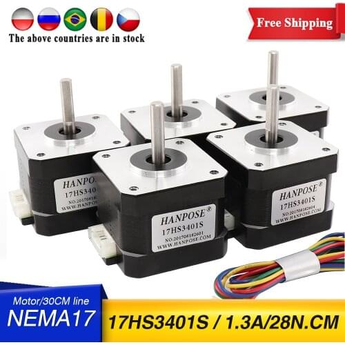 Free shipping 5pcs/lot 17HS3401S 4-lead Nema 17 Stepper Motor 42 motor 42BYGH 1.3A CE ROSH ISO CNC Laser and 3D printer