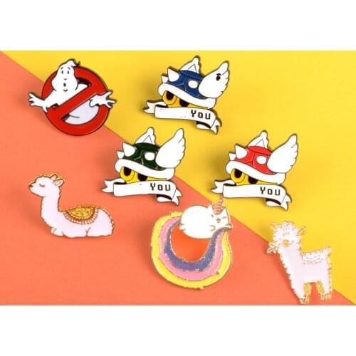 Cartoon Turtle Shell ghost Kart enamel pins Alpaca Ghostbusters brooches Video game Lapel pin badges Clothes bag jewelry Gift