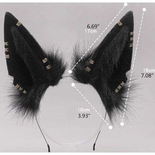 F3MD Lolita Headbands Furry Wolf Cat Ears Headwear Kawaii Hair Hoop for Halloween Anime Cosplay Headpiece Party Supplies