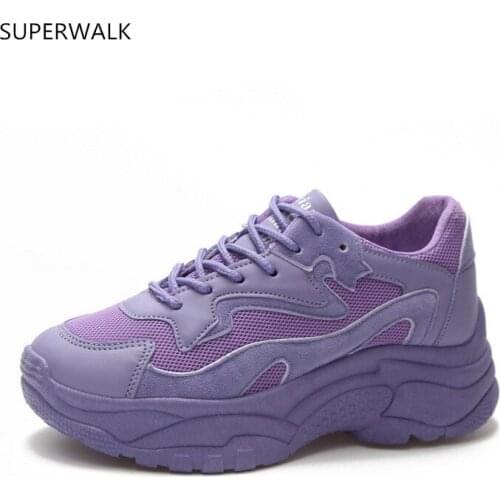 Ins net red socks 2018 womens new purple purple noodles Xiaoxi with the same leisure air breathing running daddy shoes