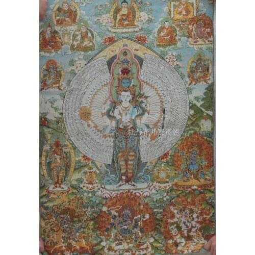 Chinese Antique collection the Thangka embroidery Thousand-hand Bodhisat diagram