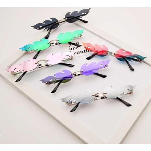 Fashion Fire Flame Sunglasses Women Men Rimless Wave Sun Glasses UV 400 Eyewear Luxury Narrow Sunglasses Cycling Accessories