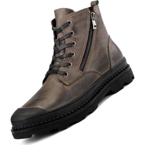 Men Cow Leather Boots High-top Mens Leather Casual Shoes With Thick Bottom Shoes Flat Shoes 2019 New Chunky Sneakers