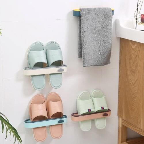 Bathroom Slippers Rack Wall Mounted Shoe Organizer Rack Folding Slippers Holder Shoes Hanger Self Adhesive Storage Towel Racks