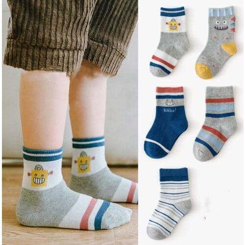 Cute Cartoon Baby Boy Socks Winter Thicken Cotton Toddler Girl Socks Soft Animal Print Children Socks 5 Pairs/lot Infant Socks