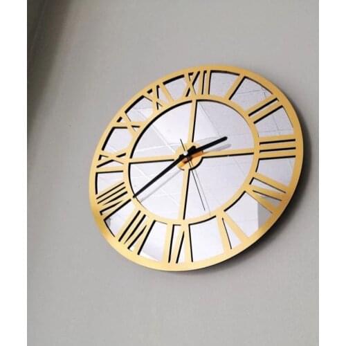 HLO 2021 New Modern Roman Numeral Mirrored Plexiglass Wooden Wall Clock 30 cm Decorative Quality Wooden Metarial Fair Price