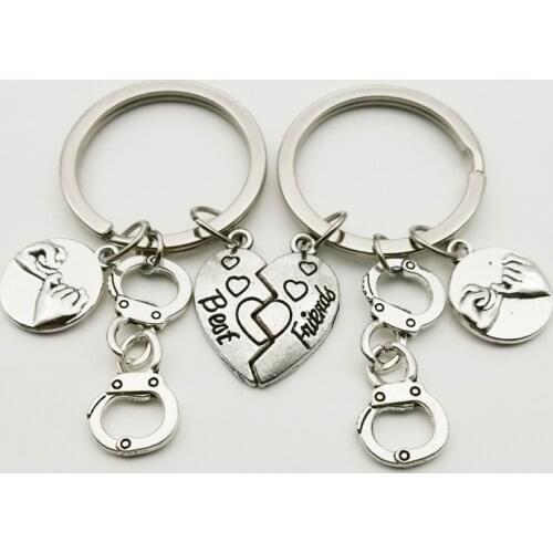 New Couple Best Friends A Pair of Keychain Handcuffs Love Pendant Key Chain Valentine Gift Jewelry Man Woman Souvenir Handmade