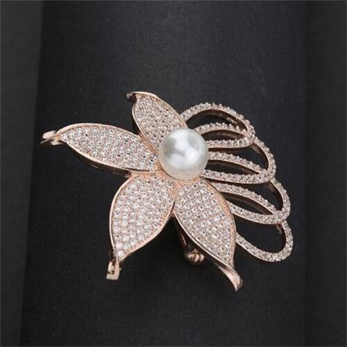 New Fashion Retro Copper Zircon Inlaid Pearls Chinese Style Flower Cheongsam Press