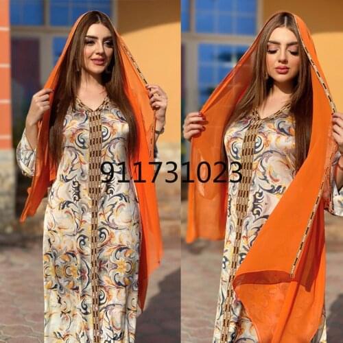 Hijab Dress Turkey Arabic Dubai Muslim Abaya Kaftan Moroccan Flowers Print Boho Long Dresses Djellaba Femme Robe Indienne