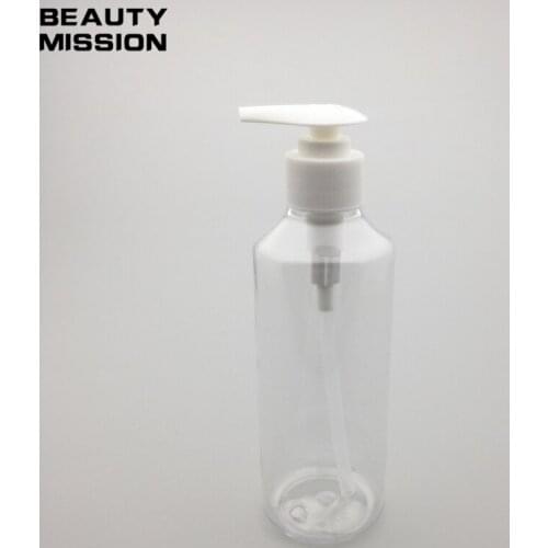 20pcs 300ml clear cosmetic PET bottles, empty shampoo lotion pump container plastic cosmetic packaging with dispenser,shower gel