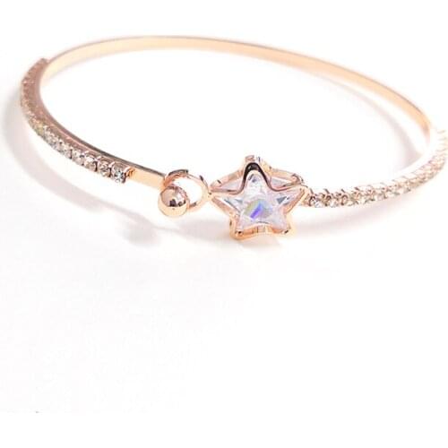 Luxury Zircon Star Bangles Ladies Bracelet Pulseiras Feminina Crystal Pentagram Bracelets & Bangles For Women