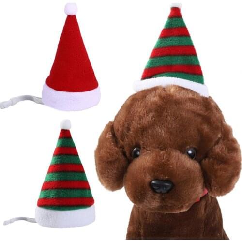 Pet Striped Christmas Hat Adjustable Cat Holiday Cap Dog Xmas Headgear Headwear dog accessories шапка для собак 2021