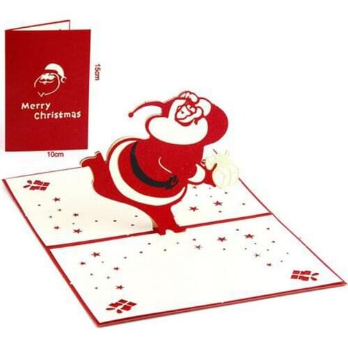10pcs Christmas Santa Claus Greeting Cards 3D laser Cut Pop Up Paper Handmade Postcards Xmas Party Gifts Supplies Souvenirs