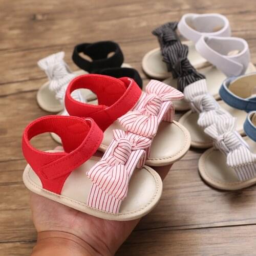 Summer Sandals Baby 2021 New Girls Striped Bow Sandals Soft Sole Non-Slip Open Toe Flat Shoes Infant Pre-Walkers