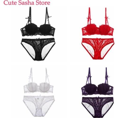 Sexy Lace Half Cup Bra Set Ladies Wireless Thin Cotton Breathable Comfortable Underwear Solid Color Bow Underwear Set