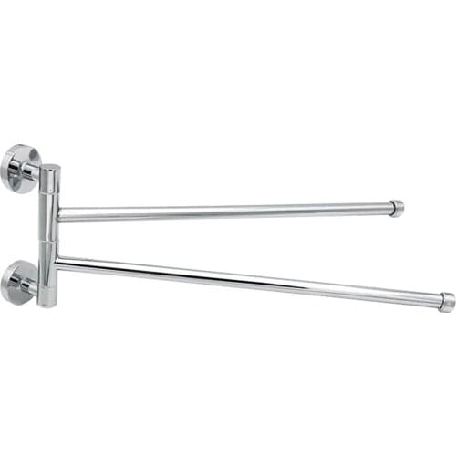 Swivel Out Towel Bar 2-Bars Foldable Arms Bath Towel Clothes Hanger Wall Mount Polished Chrome Towel Rack Holder for Bathroom