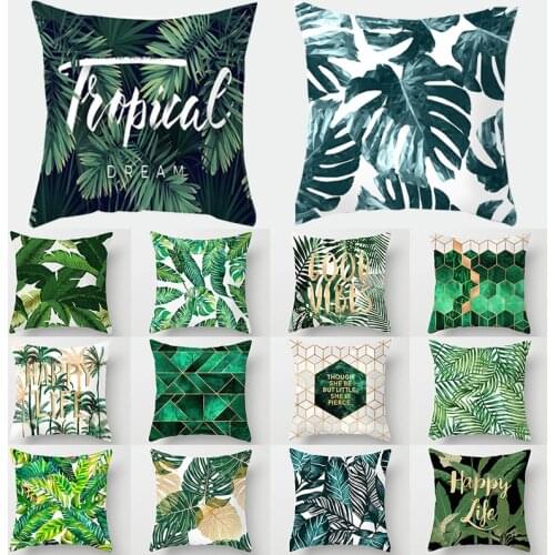 Nordic Tropical Plants Decorative Cushion Cover Palm Leaf Tree Green Pillowcase for Sofa Car Throw Pillow Case Home Decoration