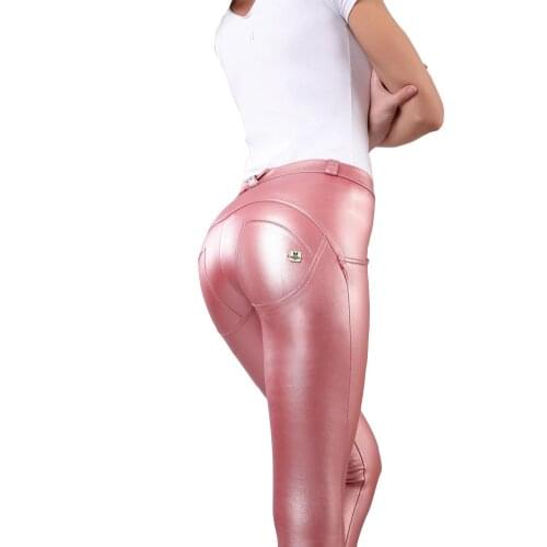 Melody Wear Sport Running Compression Tight Pink Leather Pants Metallic Leather Look Pants Soft Faux Leather Pants for Women