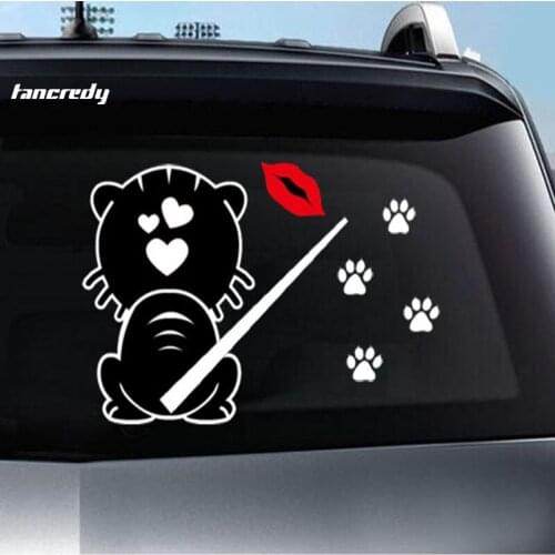Reflective Cartoon Funny Cat Kiss Moving Tail Sticker Car Stickers Window Wiper Decals Rear Windshield Car Styling Decor Sticker