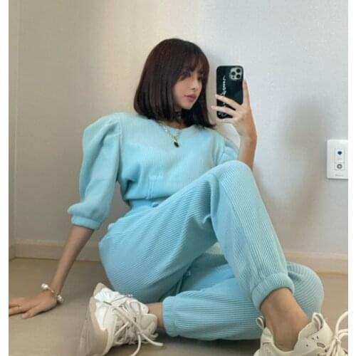 Fashion O Neck Short Sleeve Hoodies Tops Casual Elastic Drawstring High Waist Sweatpants Jogger Pants Matching Sets Wild Loose