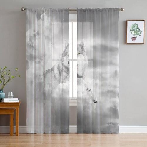Wolf In The Cloud Moon Window Treatment Tulle Modern Sheer Curtains for Kitchen Living Room the Bedroom Curtains Decoration