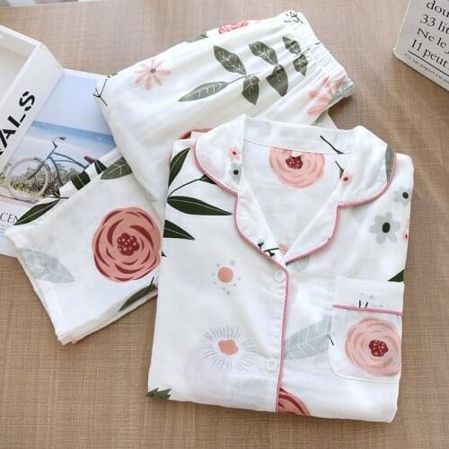 South Korea Summer Hot Selling Fresh Flowers Ladies Long Sleeve Pajamas Set Cotton Gauze Casual And Comfortable Women Pajamas
