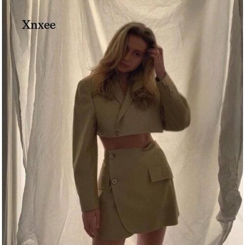 Spring and Autumn Womens Two-Piece Jacket Short Skirt Solid Color Jacket Short Skirt Suit Lapel Single-Breasted Short Jacket