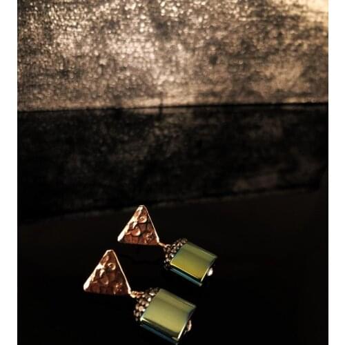 Dr Stone Natural Stone Women Hematite Stone Rose Gold Plated Earrings RYL3 439800031