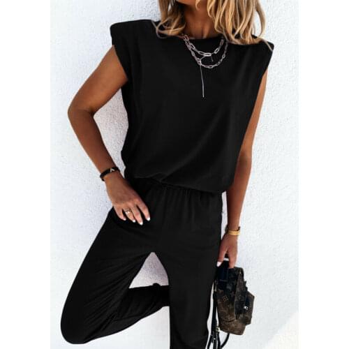Women 2Pcs Tops + Long Pants Shoulder Pads Shirt Casual Trousers Lounge Wear Set
