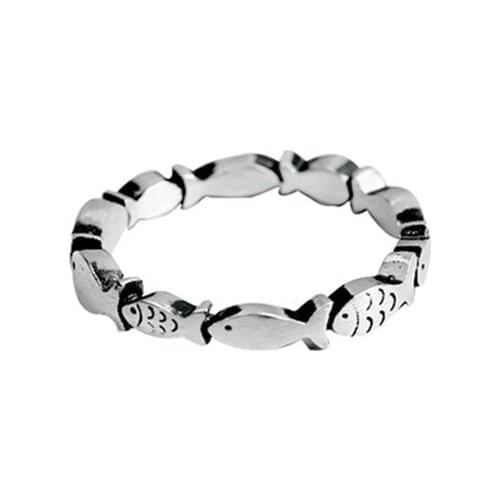 925 Sterling Silver Fashion Retro Small Fish Opening Ring Index Finger Ring Thai Silver Jewelry For Women Party Gift